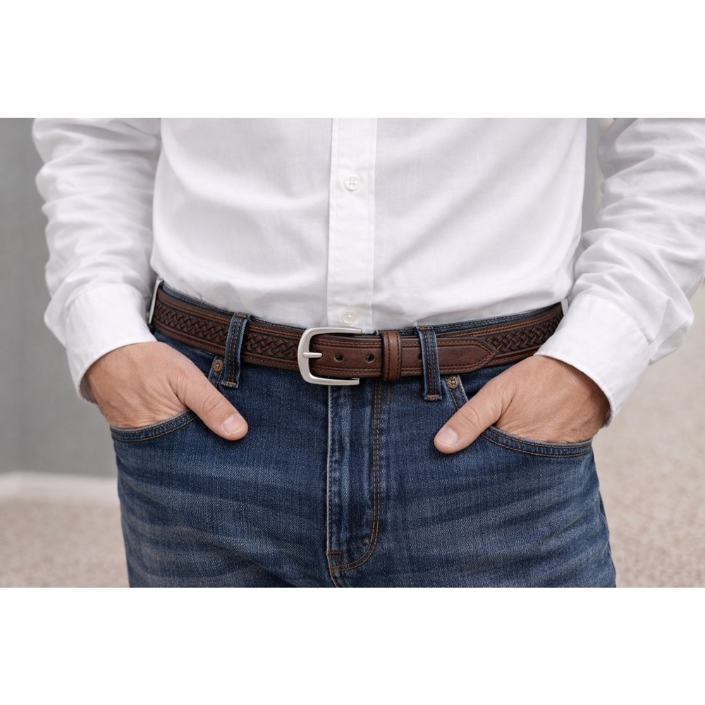 Brown Genuine Leather Braided Belt Size 54‎